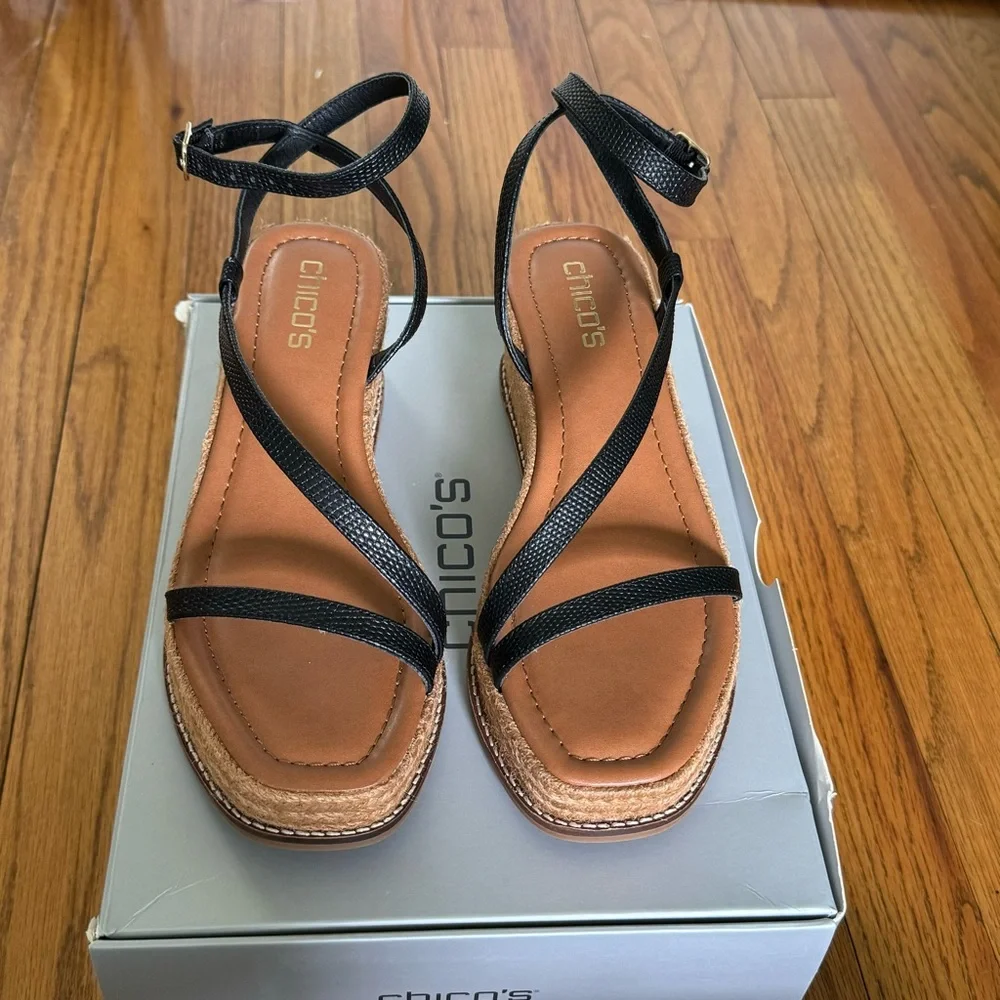 NWT Chicos Leather Wedge Espadrille Strappy Sandals / Heels! 7.5